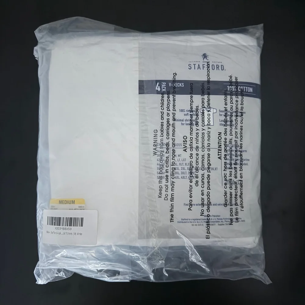 Stafford Super Soft Cotton Mens 4 Pack Short Sleeve V Neck T-Shirt White Medium